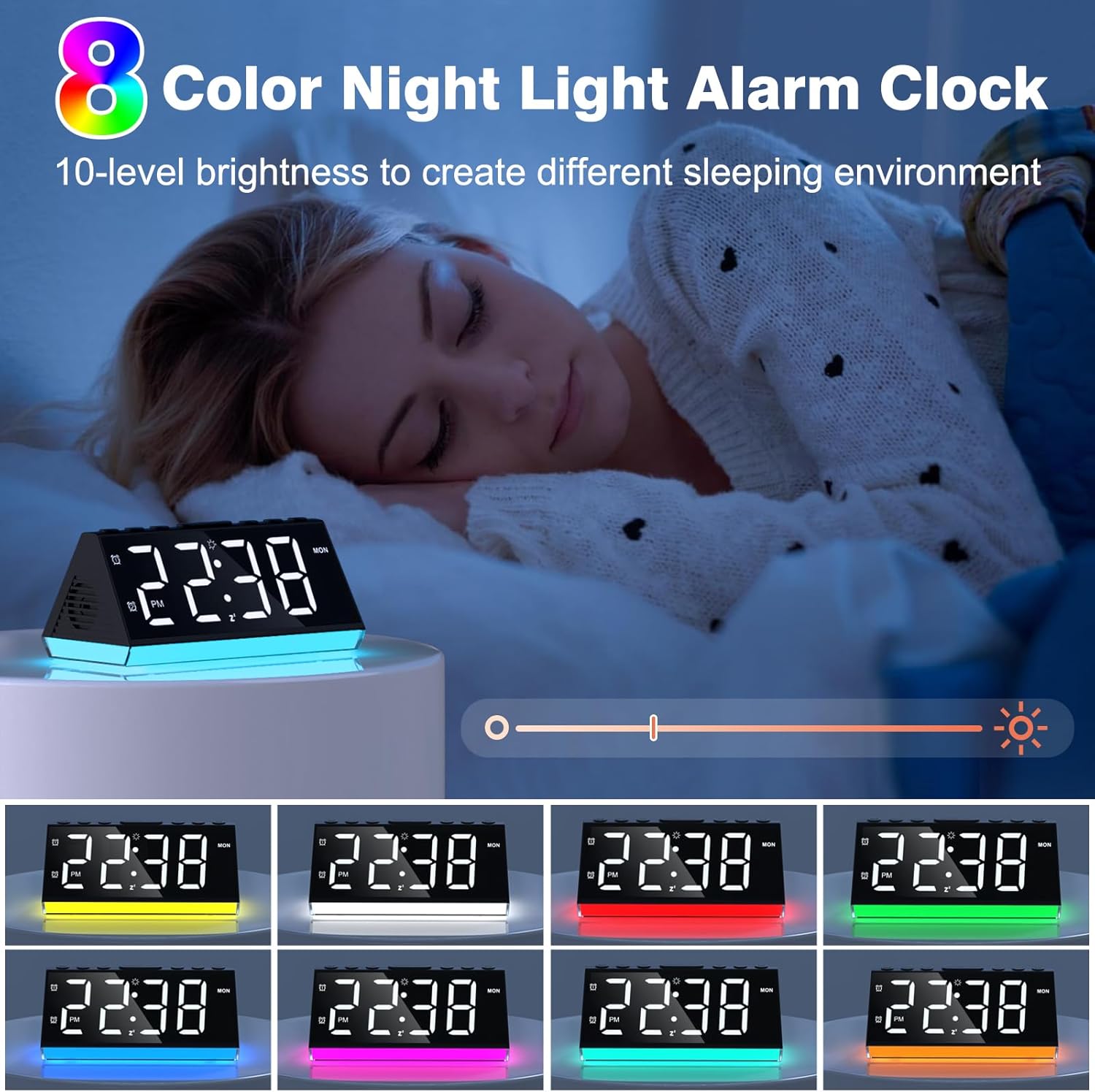 Loud Alarm Clock with Night Light and USB Ports
