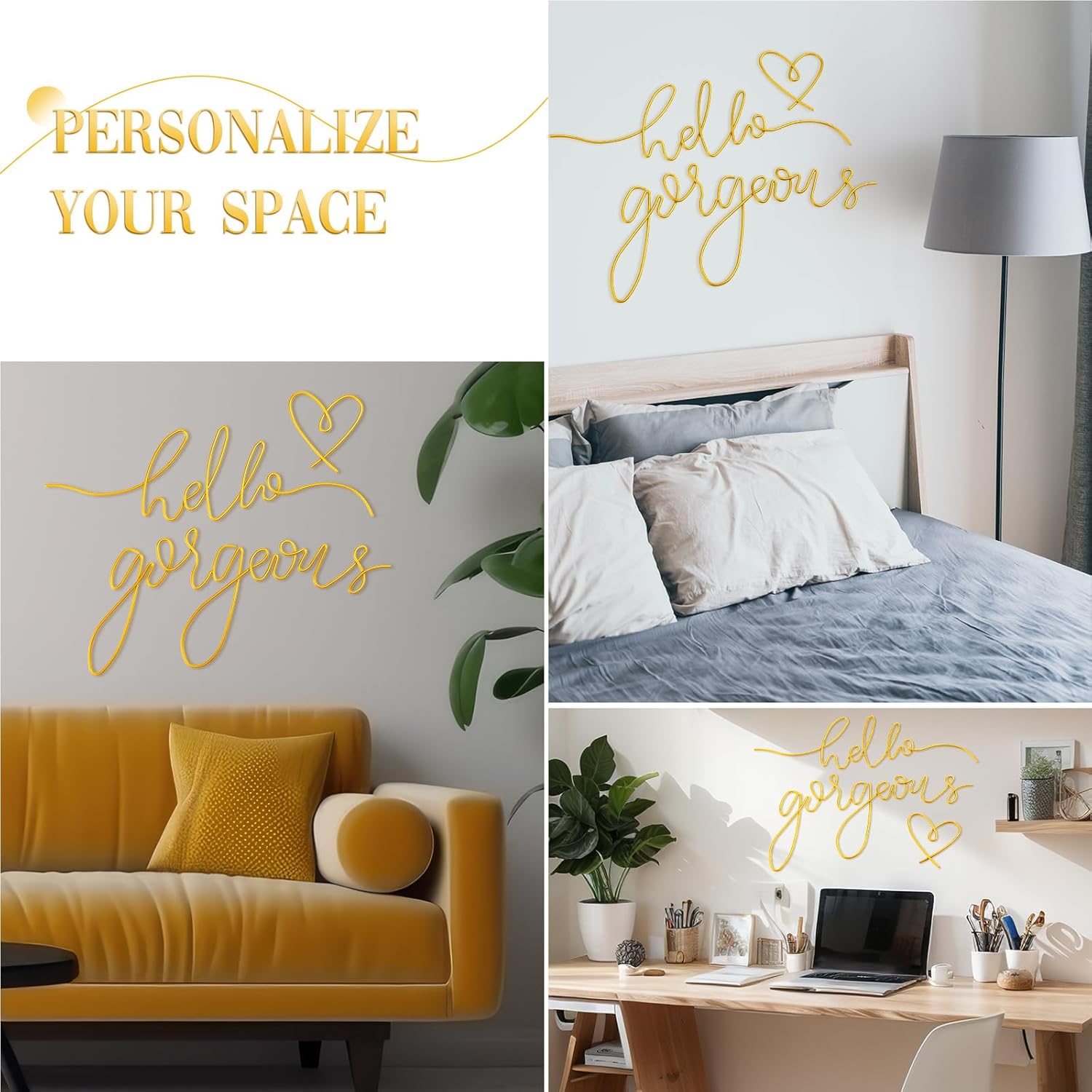 Hicarer Hello Gorgeous Gold Wall Art Decor Set