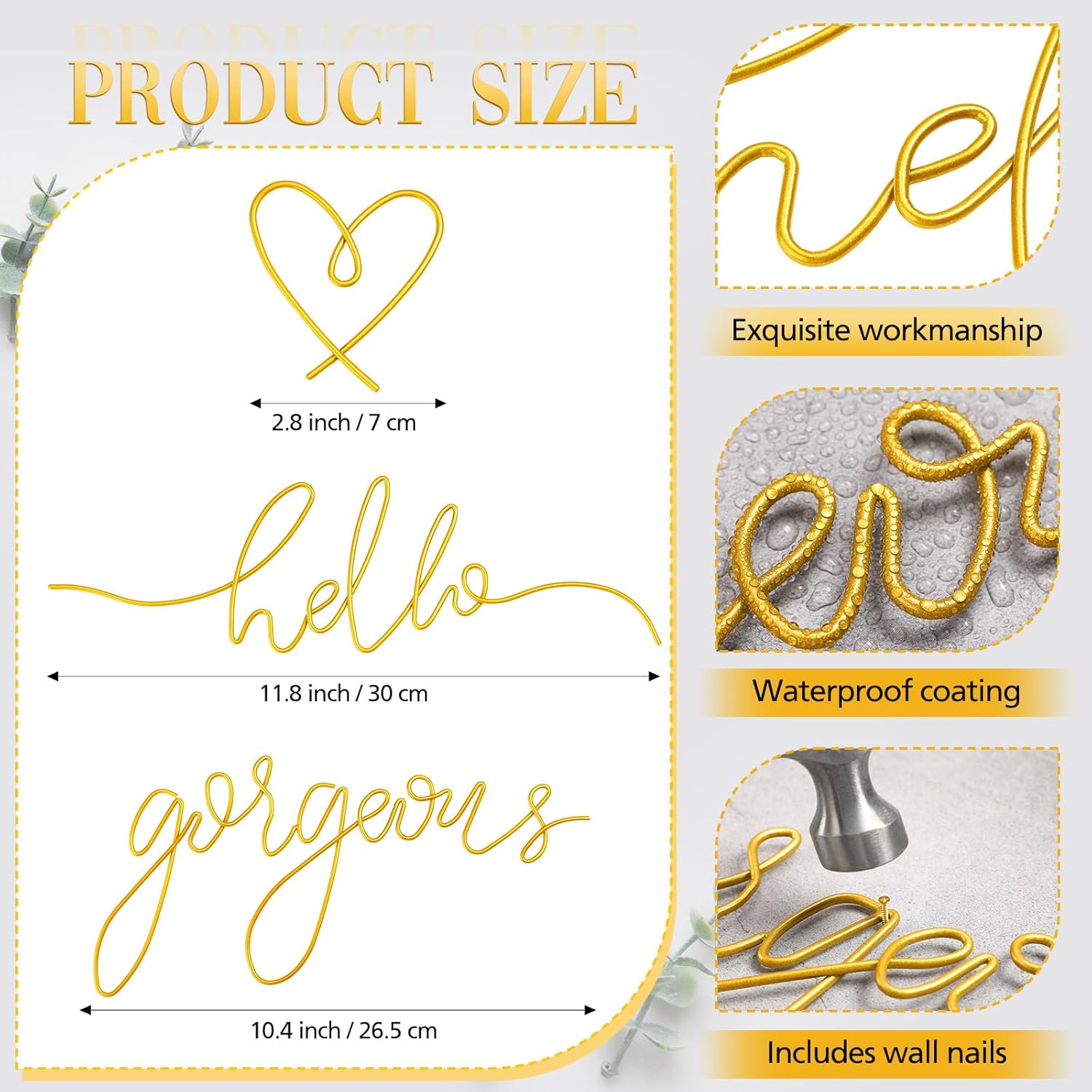 Hicarer Hello Gorgeous Gold Wall Art Decor Set