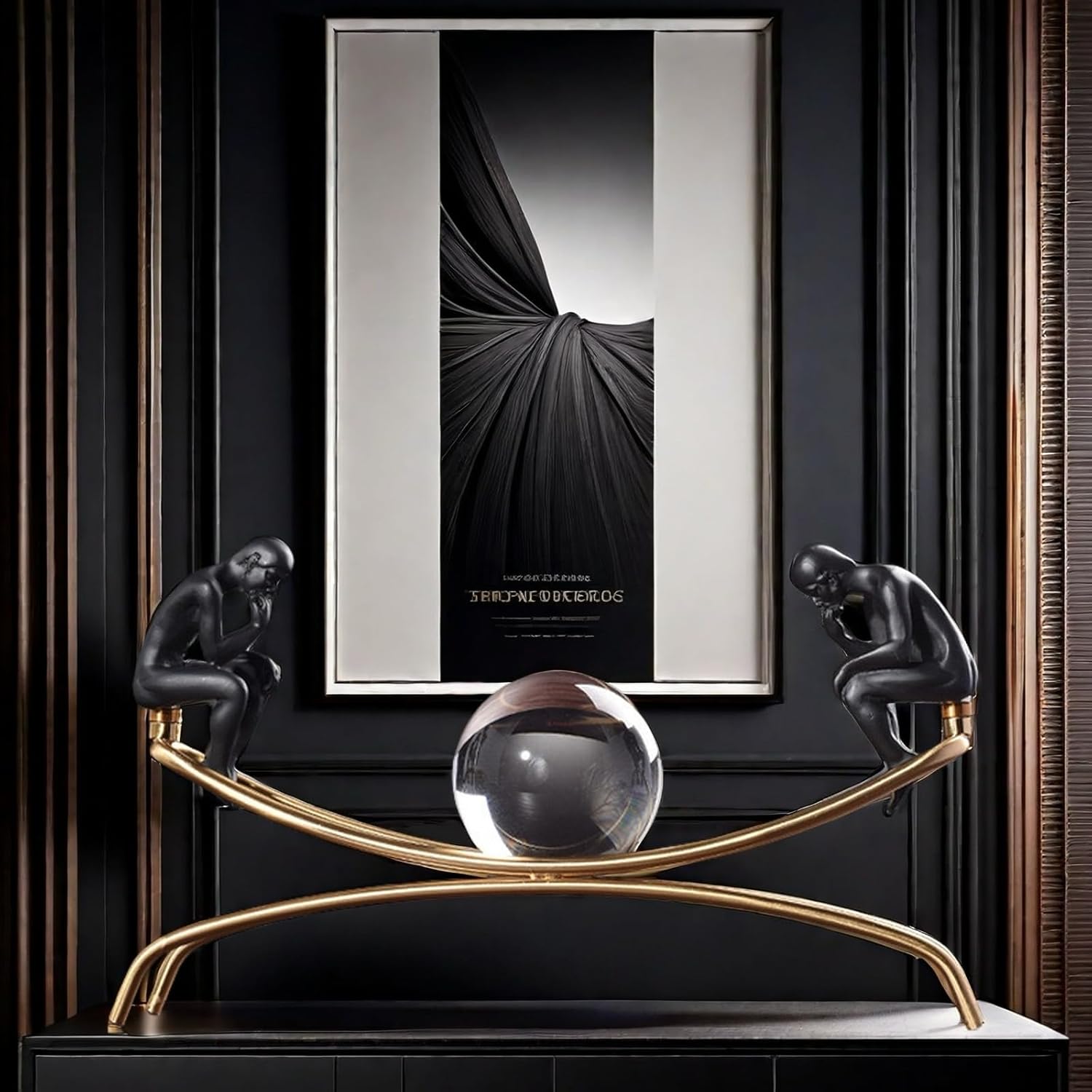 The Thinker Statue with Crystal Ball Decor Figurine