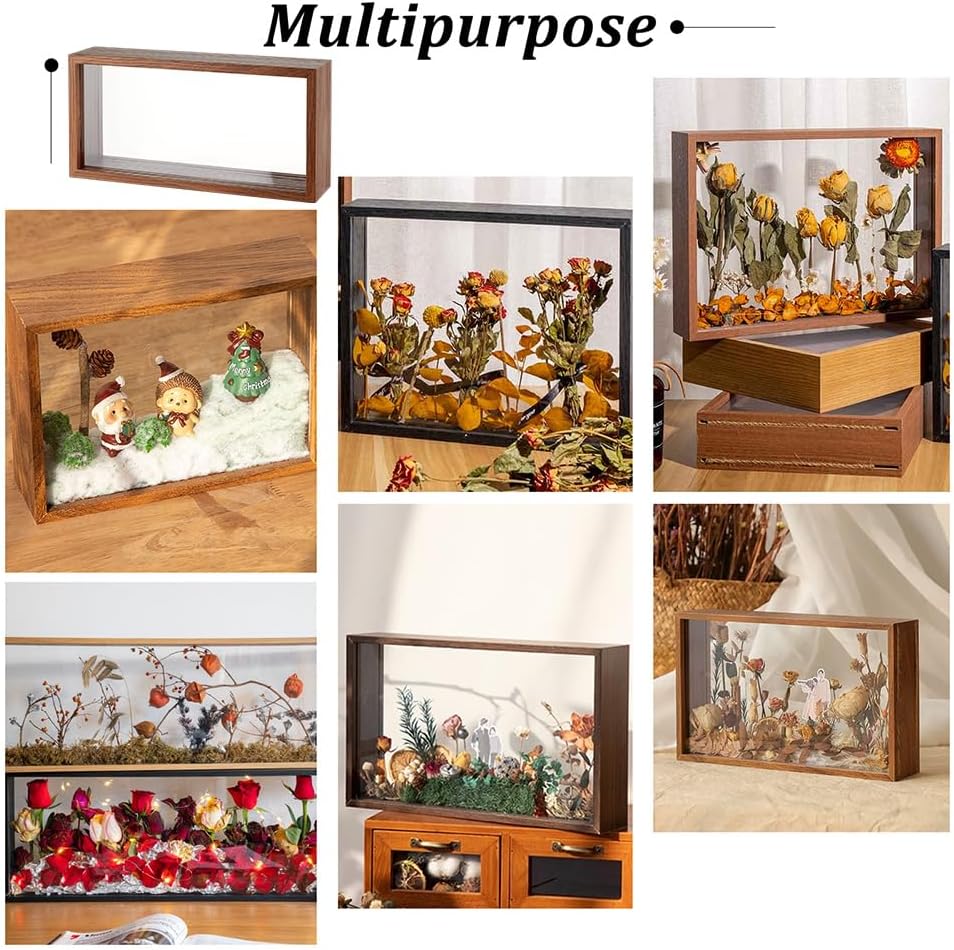 OLYCRAFT Walnut Brown Shadow Box Frame with Double Sided Acrylic Window