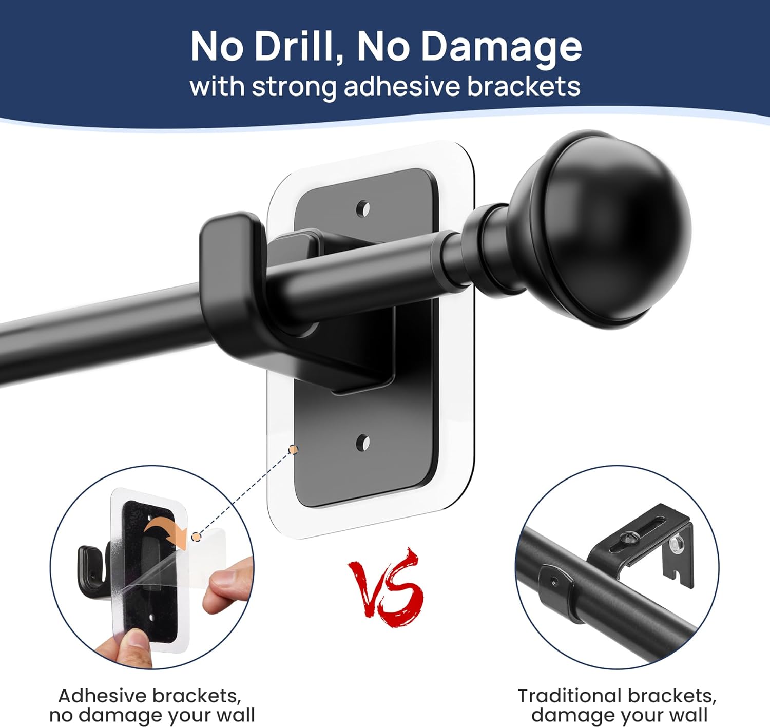 ENJOYBASICS No Drill Curtain Rods 28-47 Inches Black
