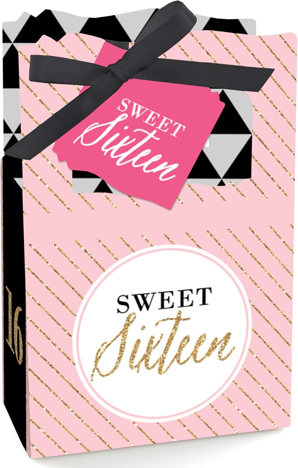 Chic 16th Birthday Favor Boxes Set of 12 Pink Black Gold