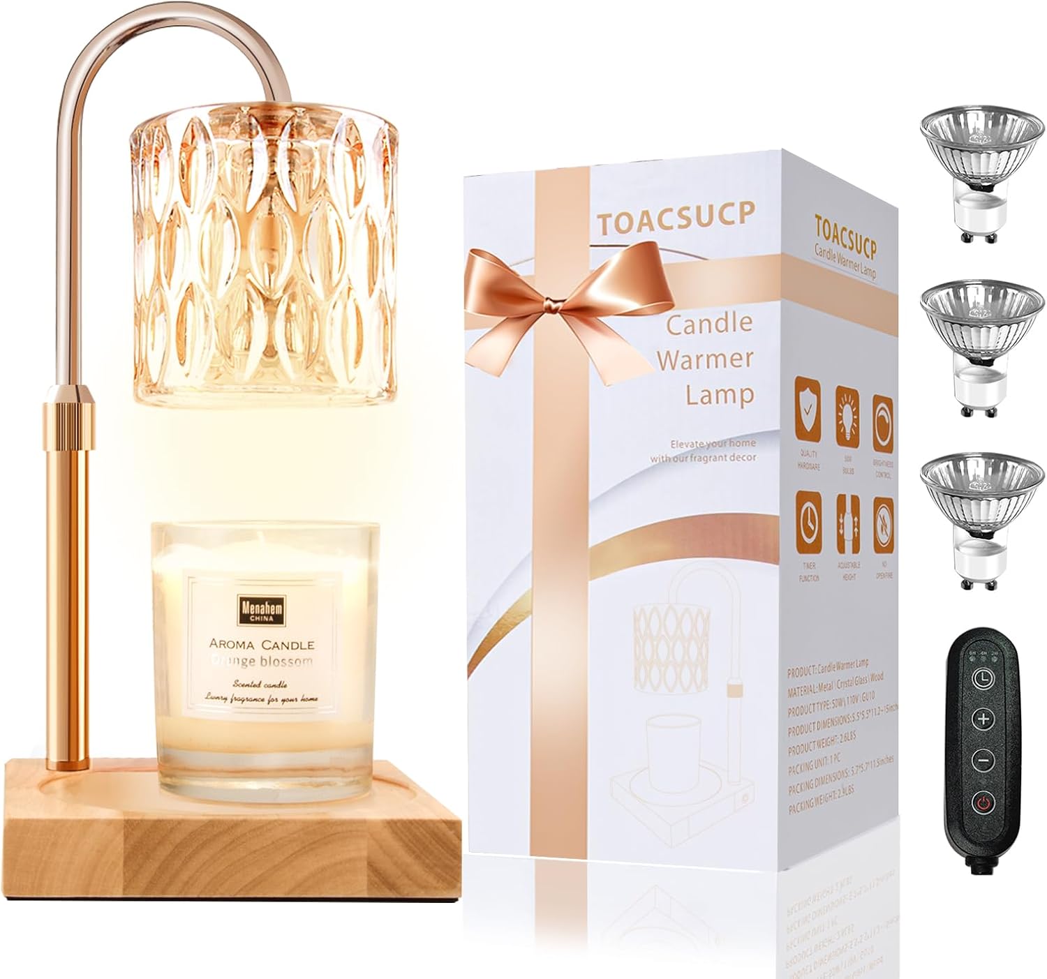 Candle Warmer Lamp with 3 Bulbs Adjustable Height Dimmable Timer Function