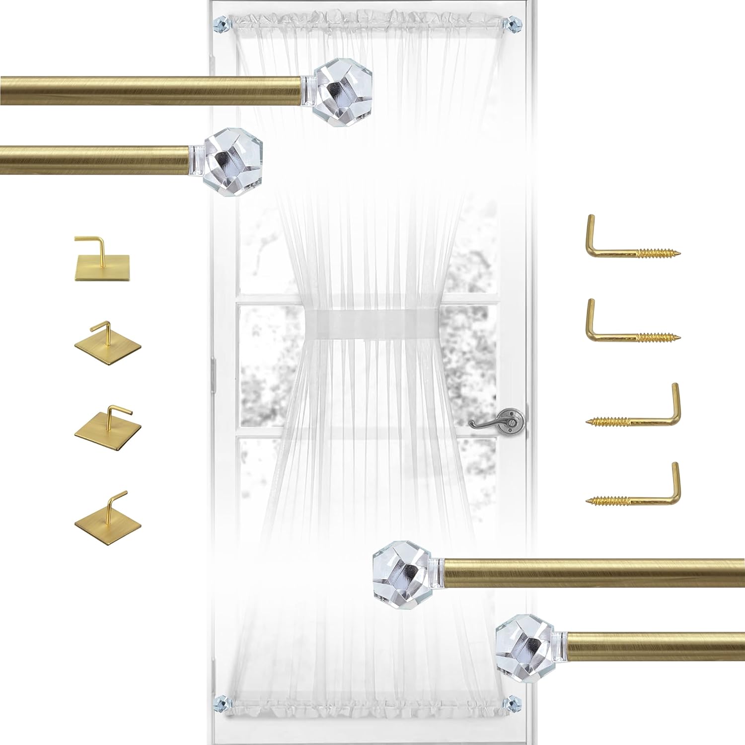 38 Sash Curtain Rods with Clear Crystal Finials 2 Pack