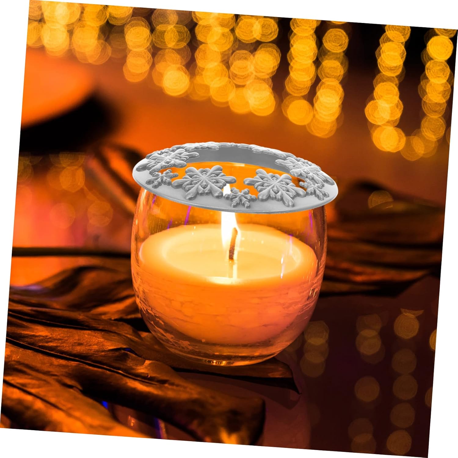 Sewroro Christmas Candle Jar Lid Snowflake Design Candle Holder Cover