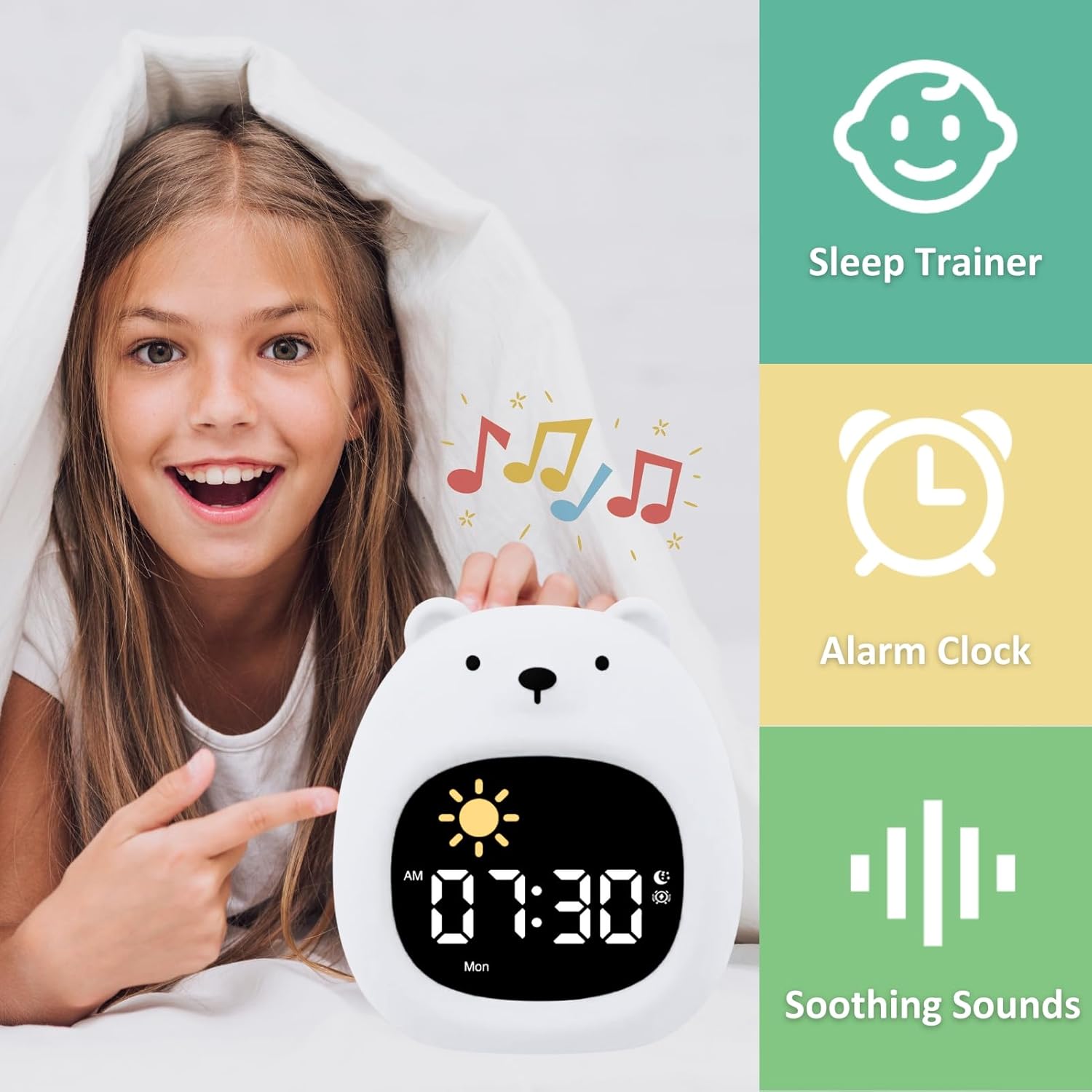 Kids Alarm Clock with Night Light and White Noise