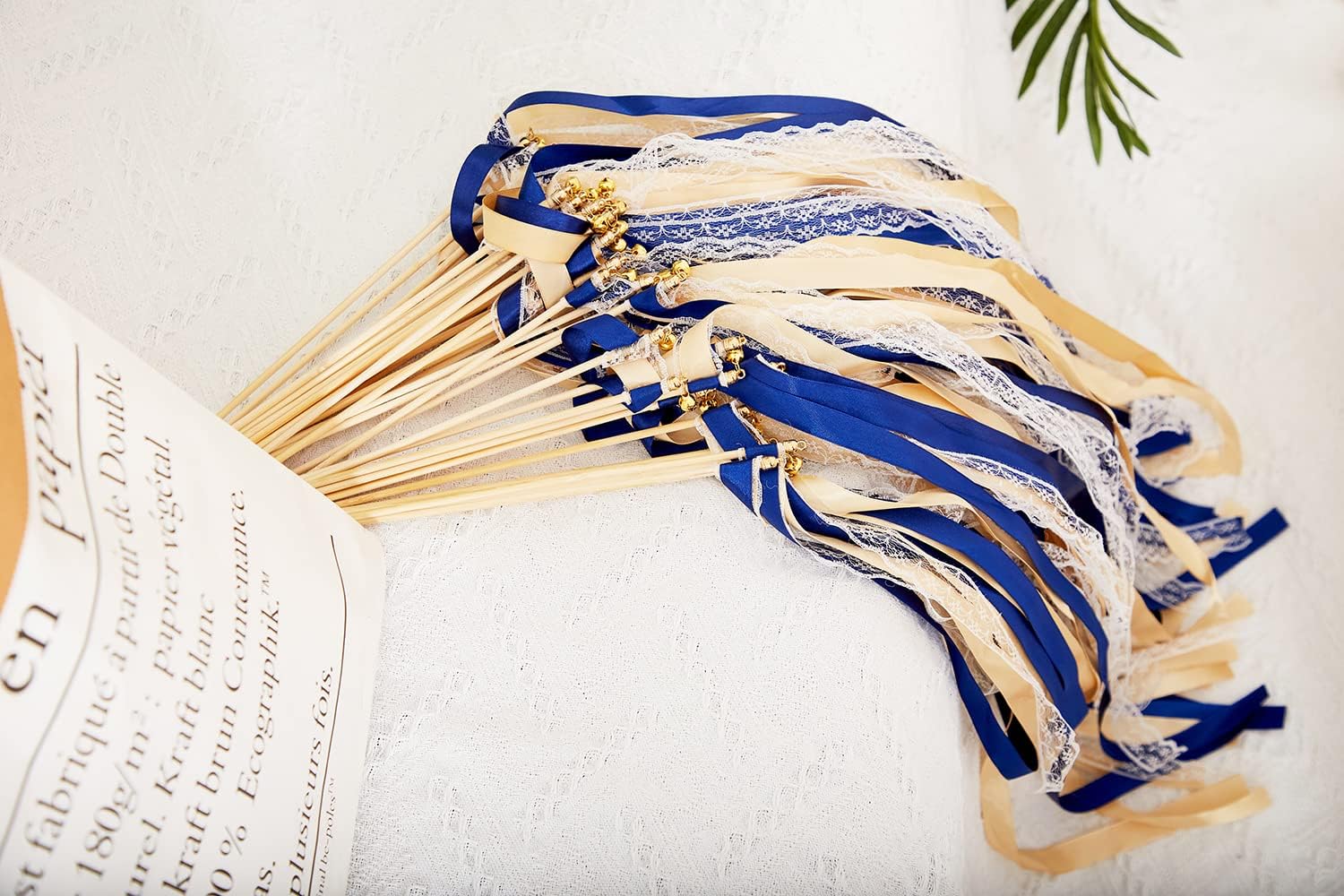 100 Pack Gold Bell Wedding Wands with Silk Ribbons
