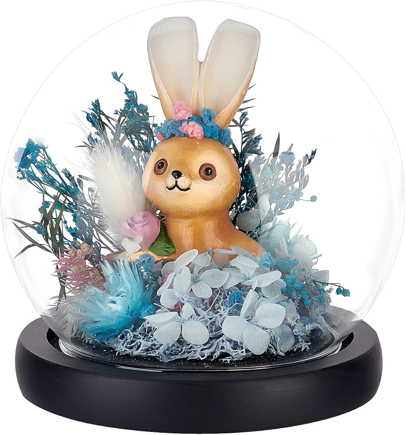 PH PandaHall Clear Glass Dome Cloche with Black Wood Base