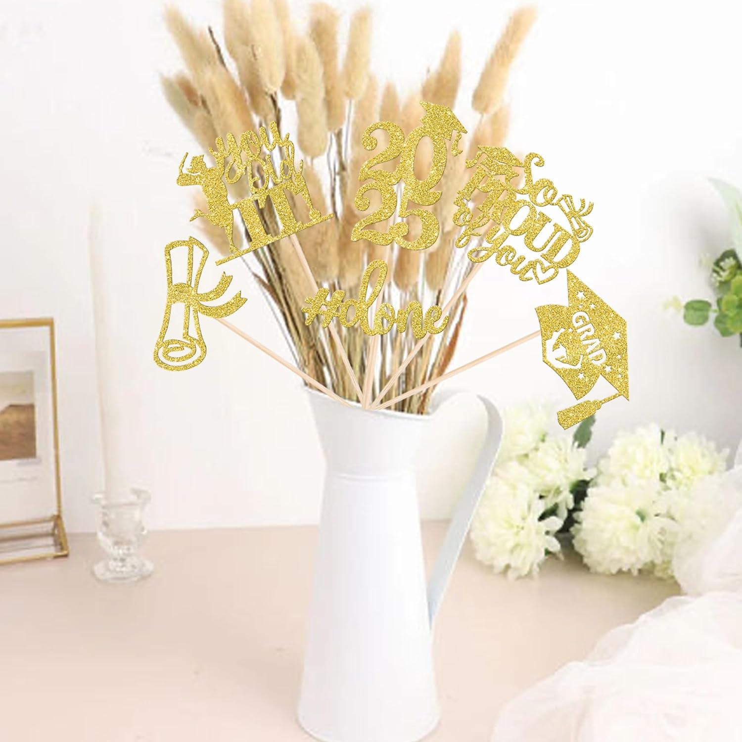 Gold Glitter Graduation Centerpiece Sticks 12 Pack
