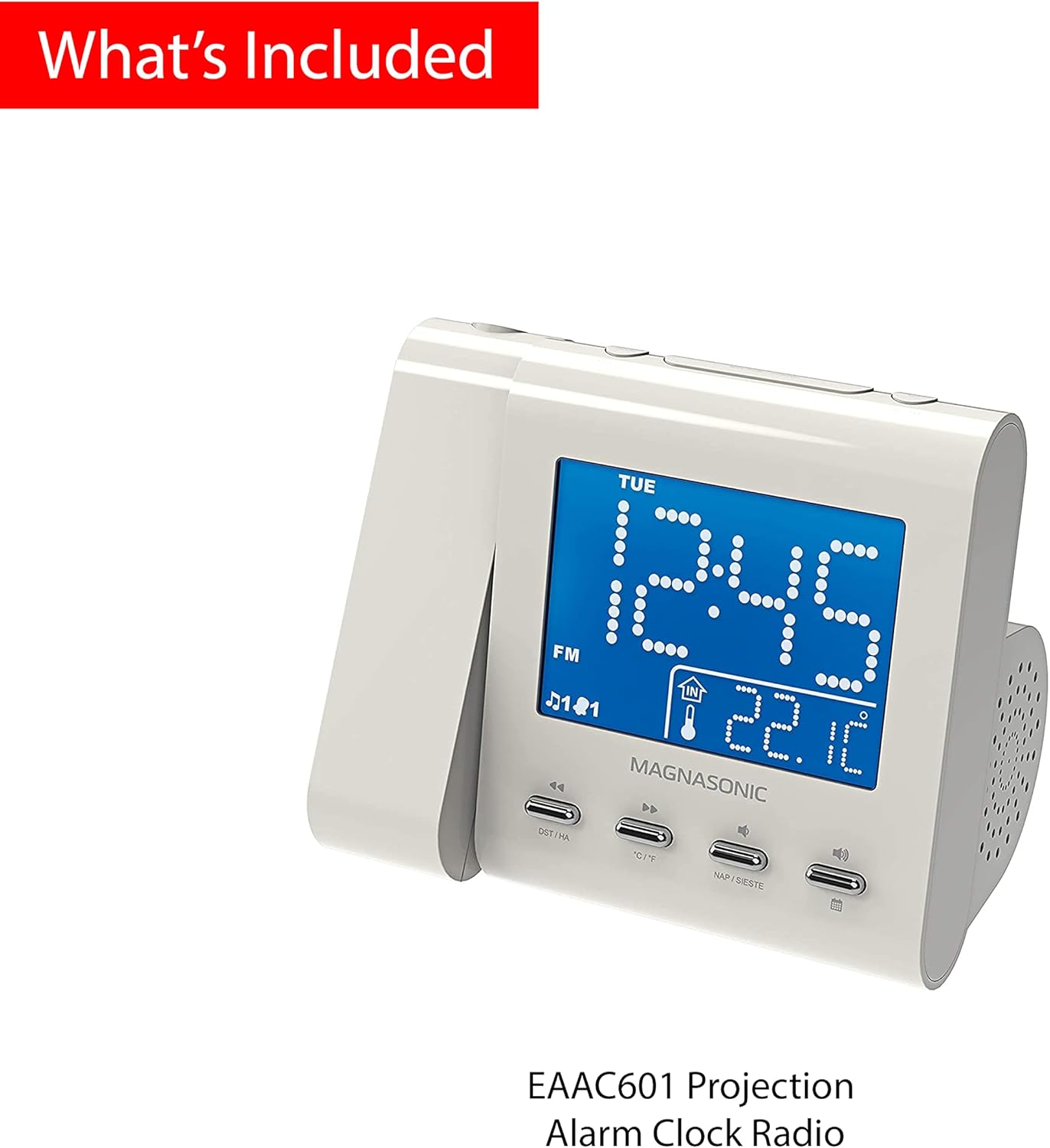 Magnasonic Projection Alarm Clock with AMFM Radio and Dual Alarm - White