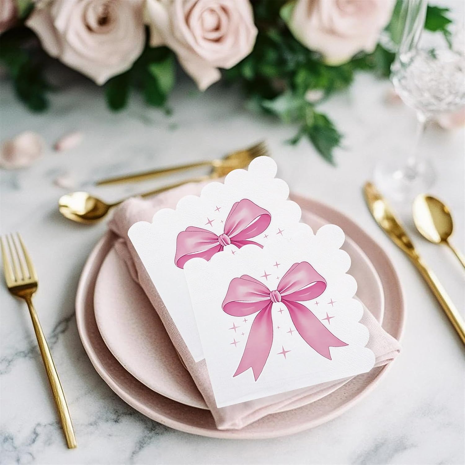 60Pcs Pink Bow Napkins Coquette Theme Party Decor