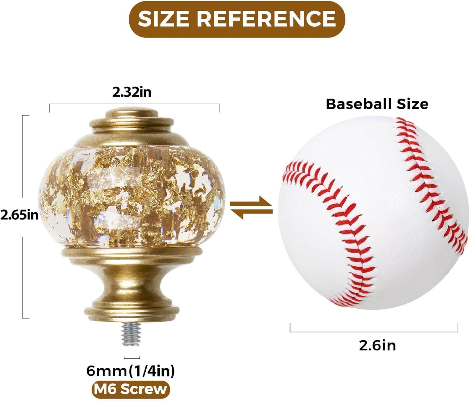 2 Pack Gold Finials for 1 or 78 Inch Curtain Rods