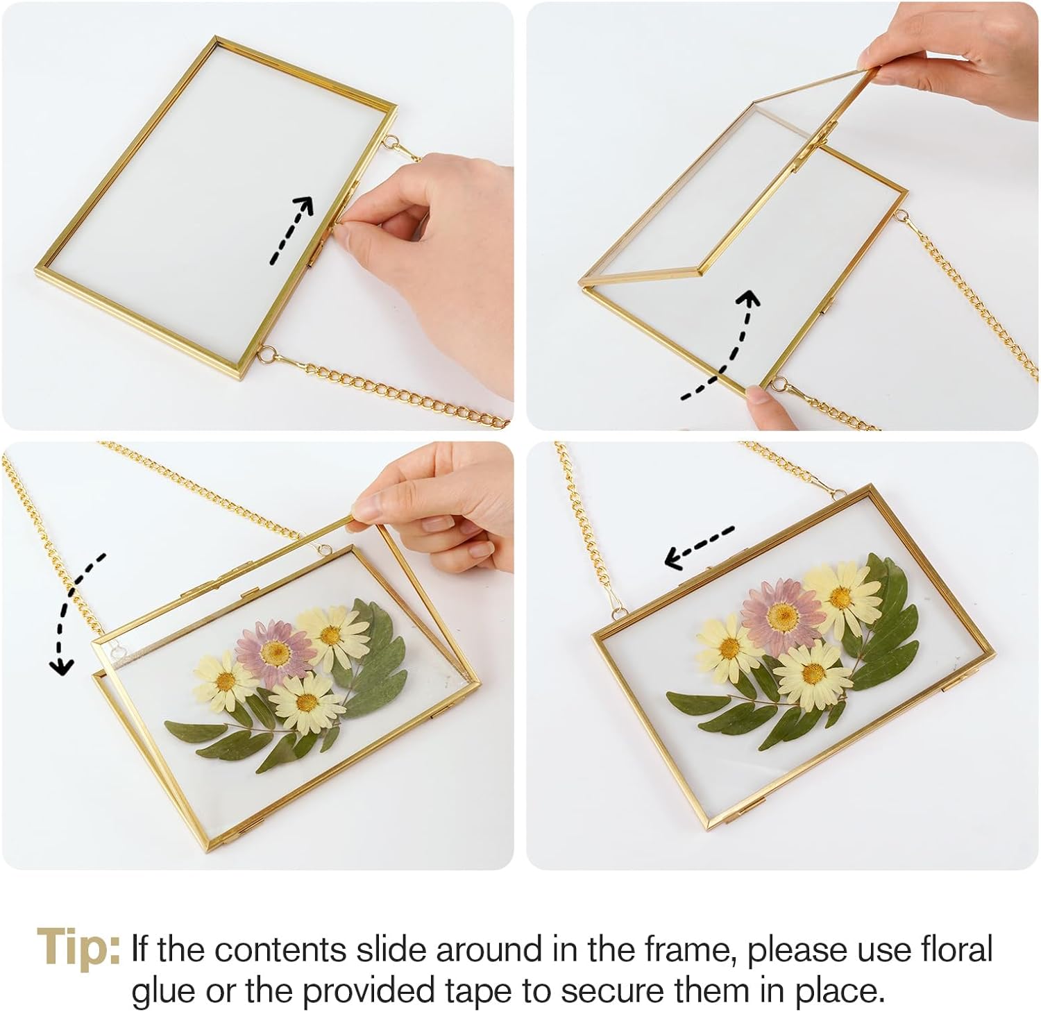 8x10 Pressed Flowers Gold Frame with Chain
