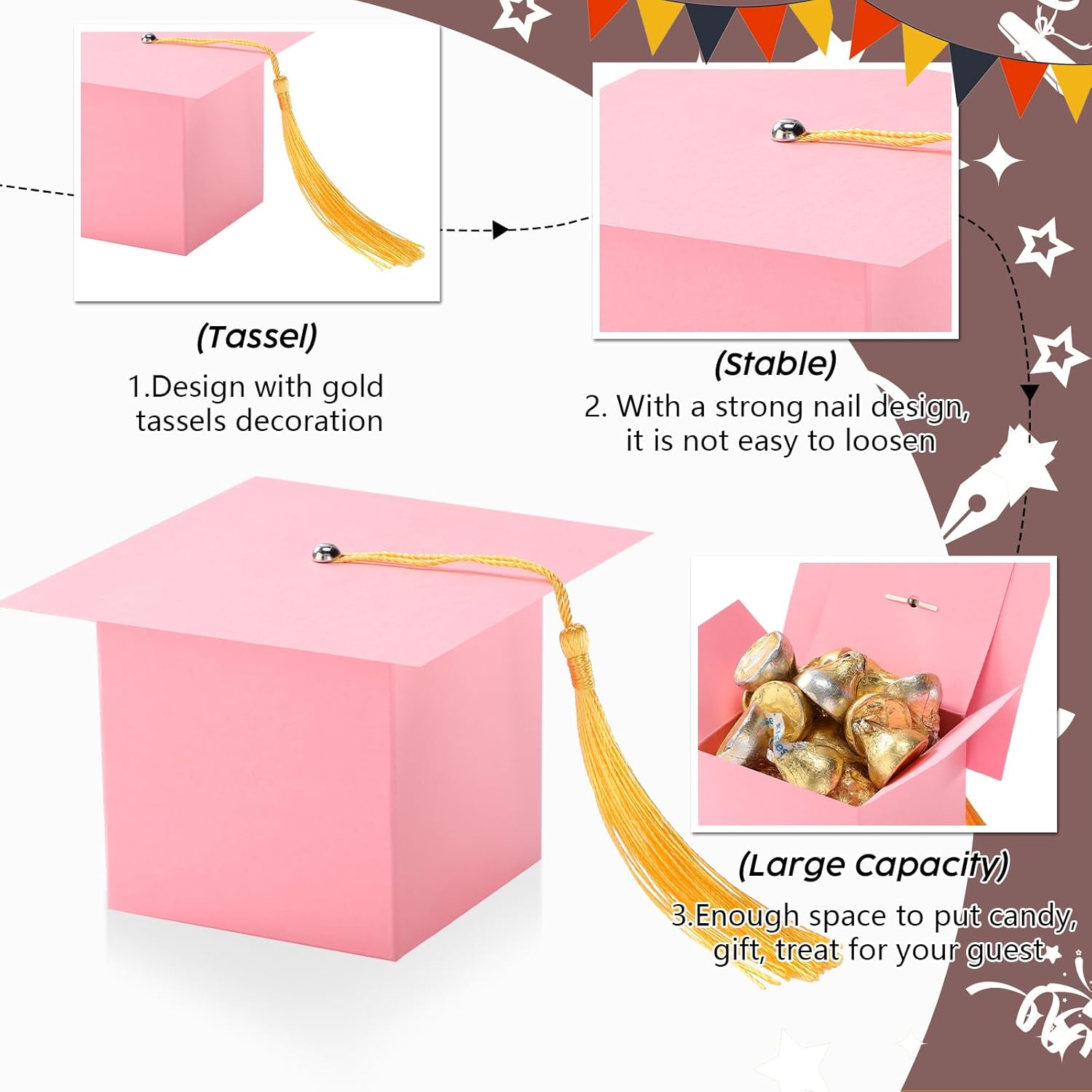 TaoBary 12 Piece Graduation Cap Gift Boxes Pink