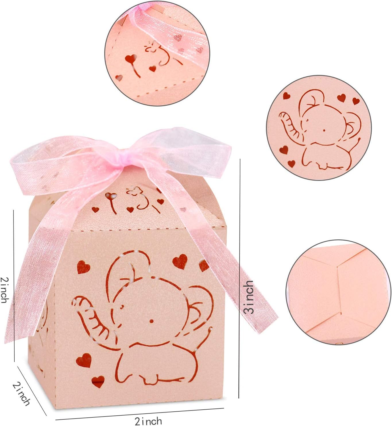 Kslong Pink Elephant Baby Shower Favor Boxes 50Pcs Set