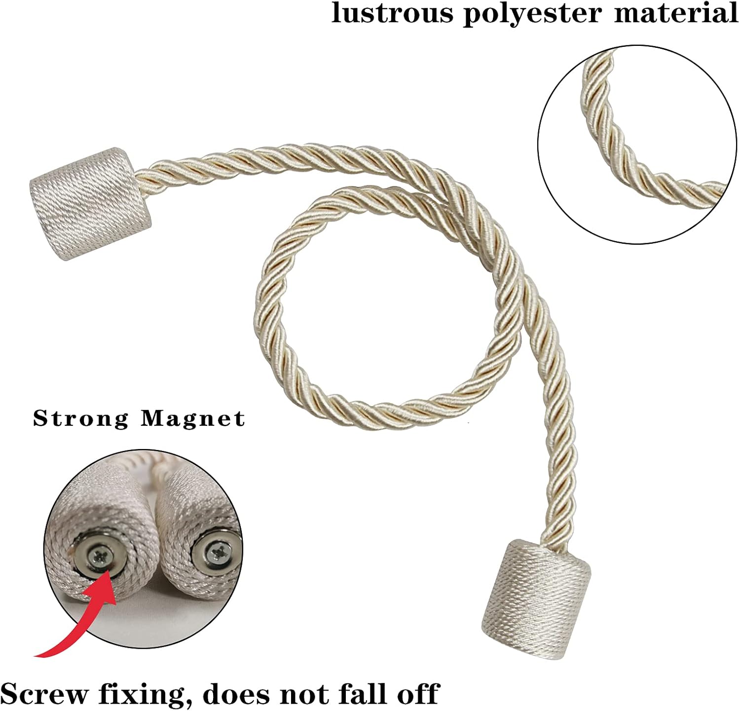 2 Pack Beige Magnetic Curtain Tiebacks for Drapes