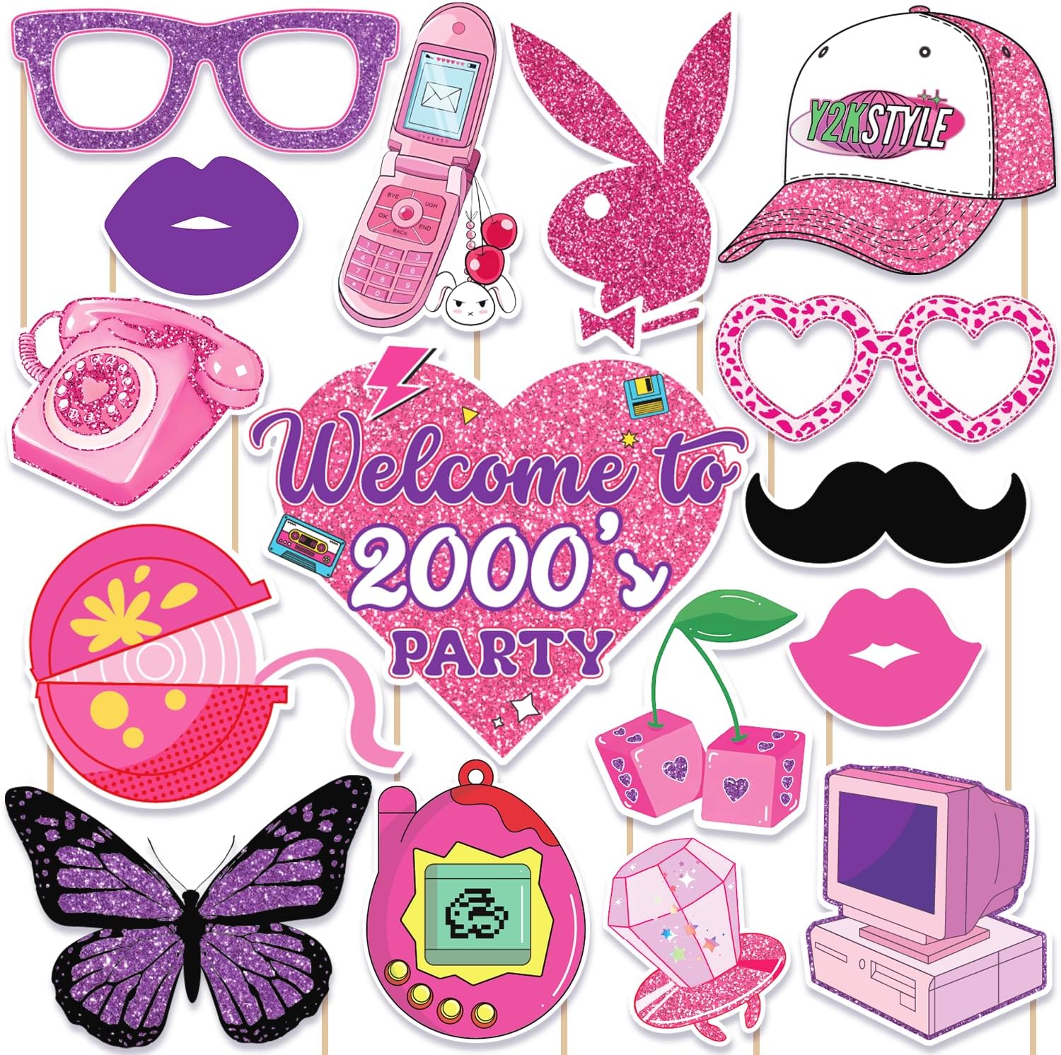 Y2K Party Decorations Photo Booth Props Set