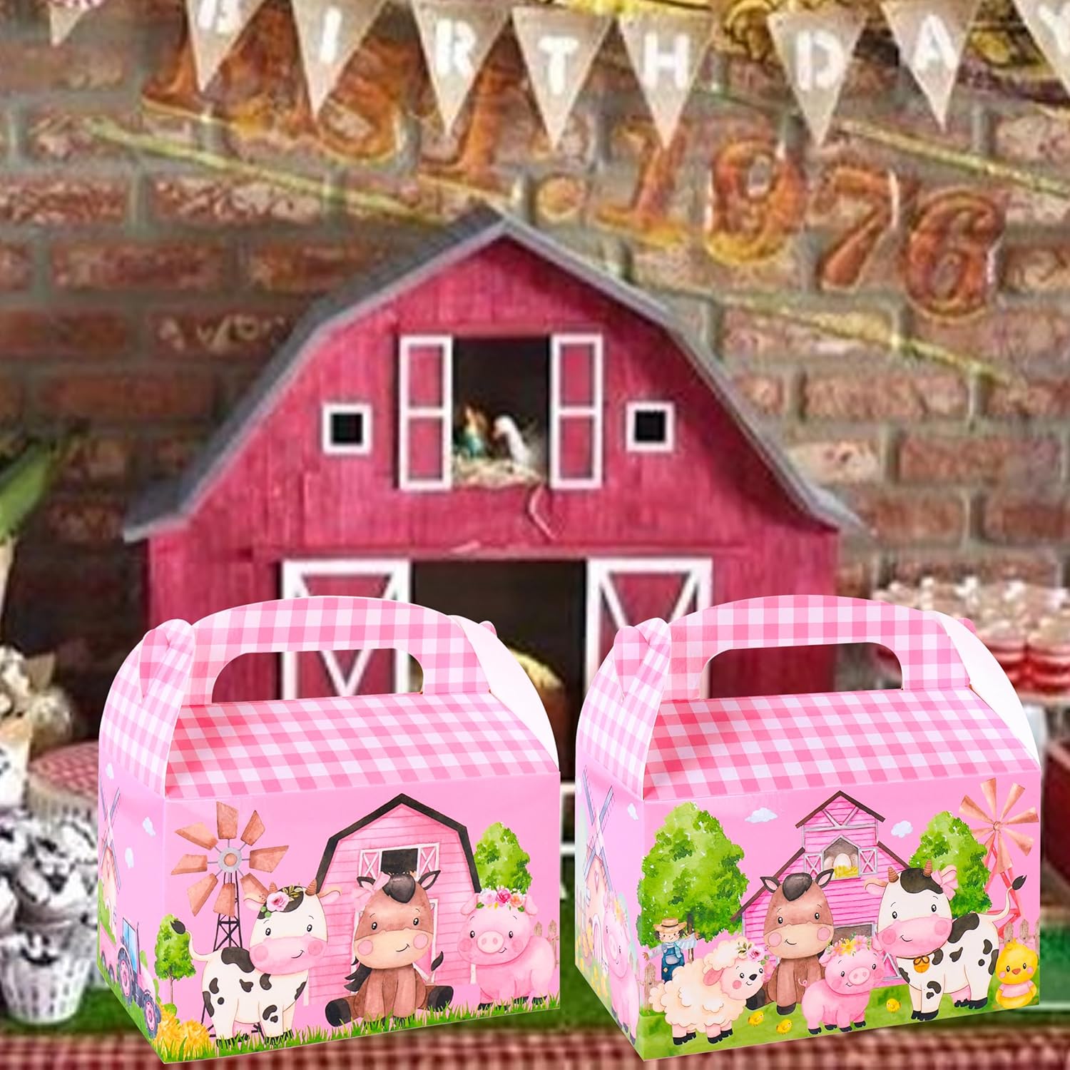 24Pcs Farm Animals Gable Boxes Party Favors