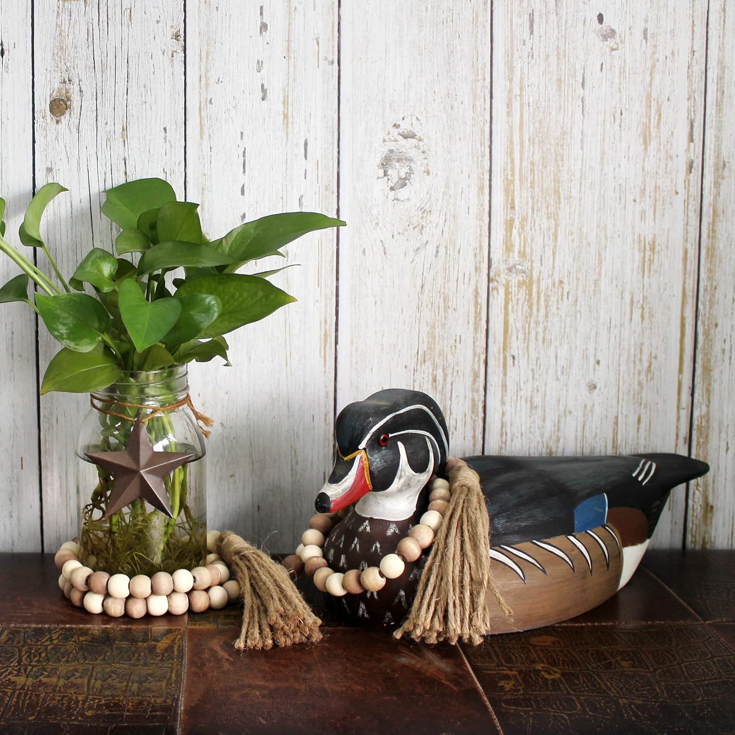 Wood Beads Garland with Tassels Farmhouse Decor Wall Hanging Accent