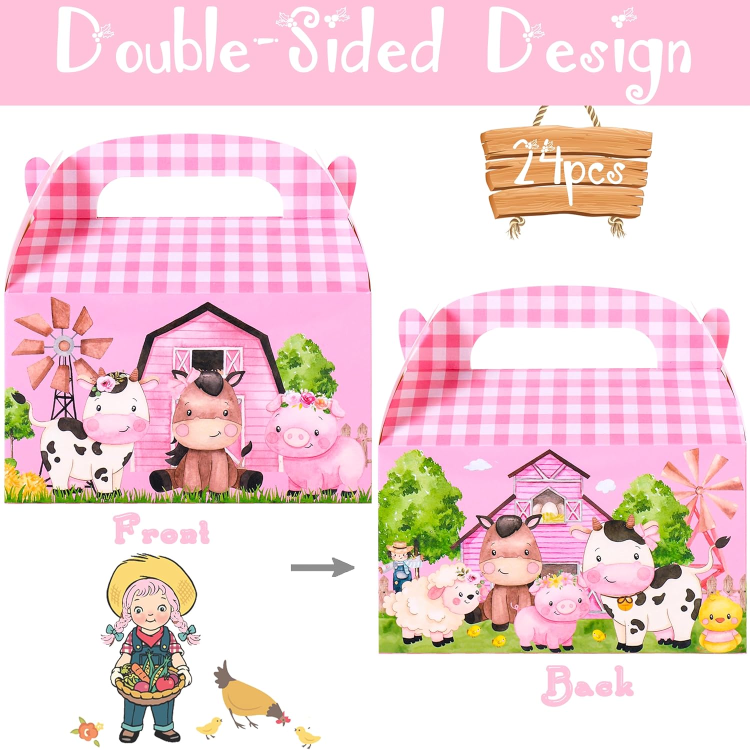 24Pcs Farm Animals Gable Boxes Party Favors