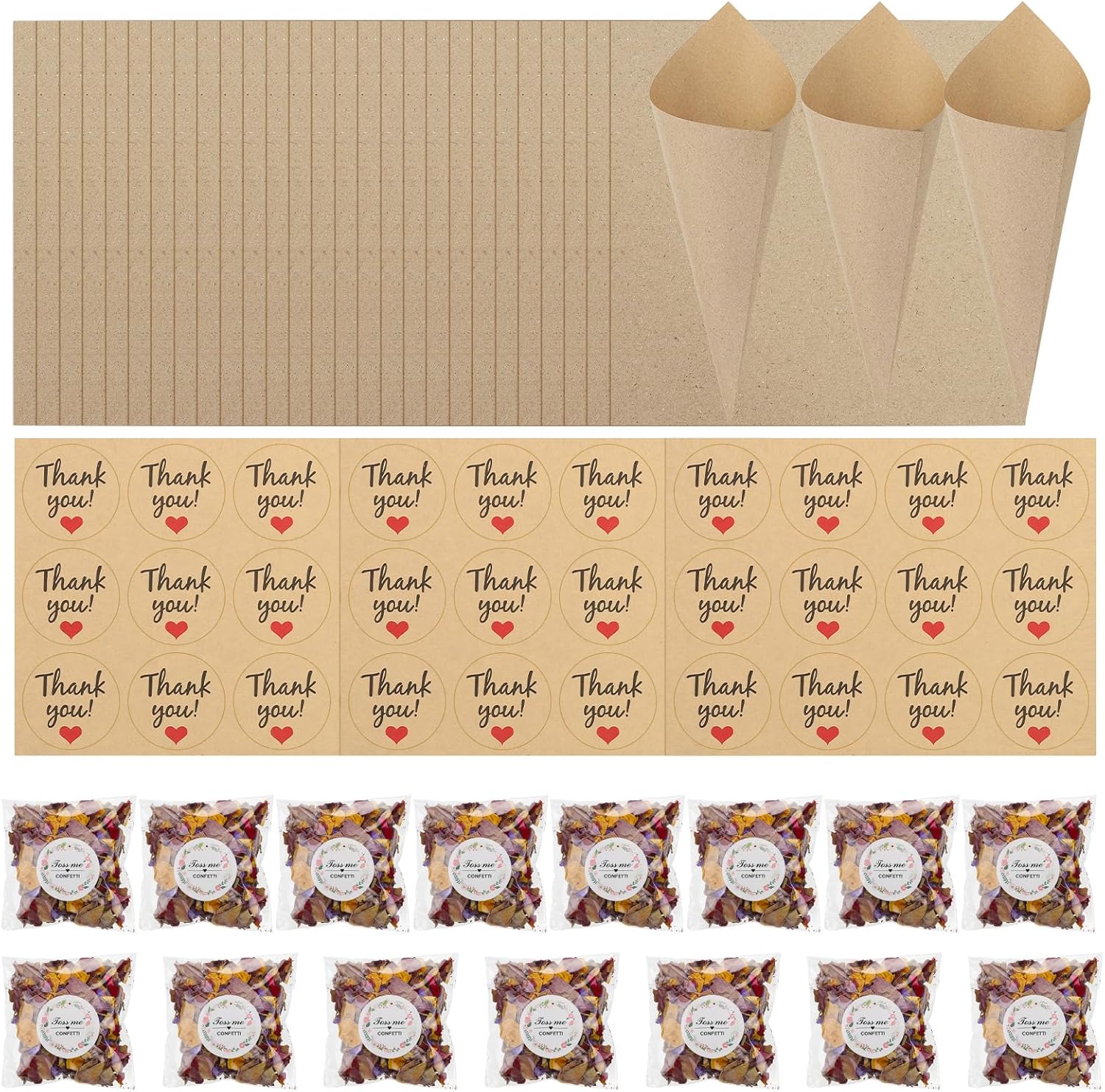 PATIKIL Dried Flower Confetti Cones Purple 30Pcs