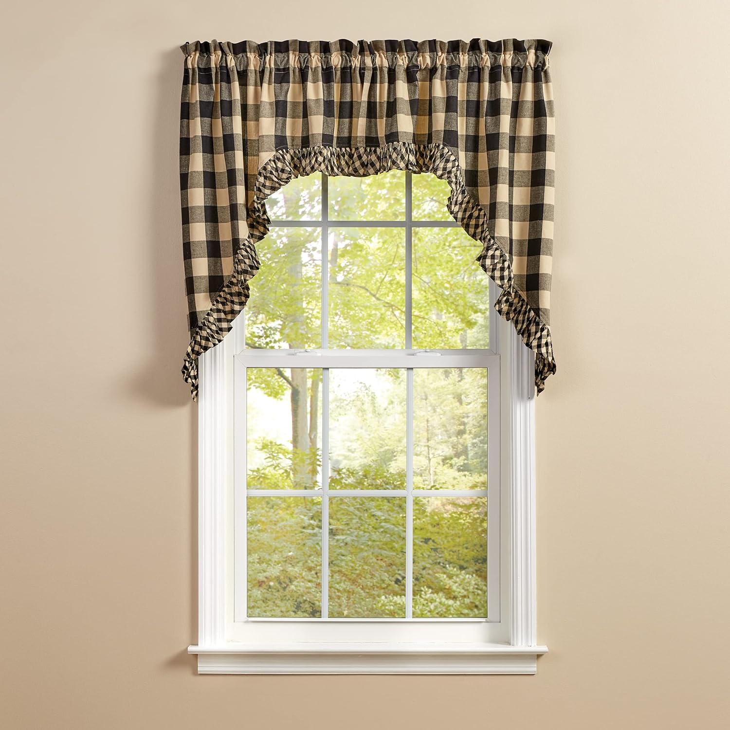 Park Designs Buffalo Check Ruffled Swag Panels - Black 72x36