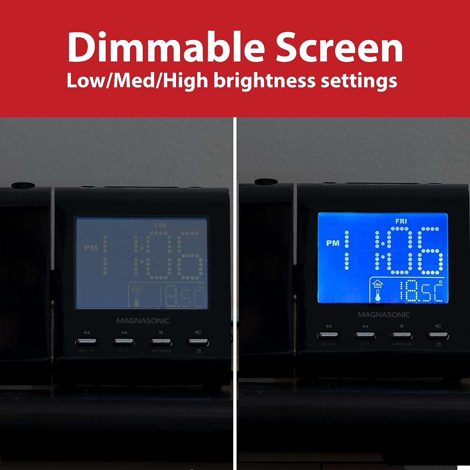 Magnasonic Projection Alarm Clock with AMFM Radio and Dual Alarm - White