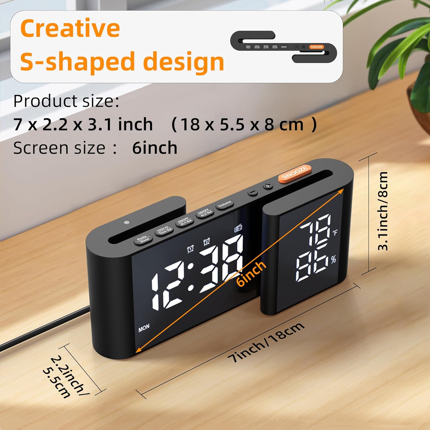 Vauno Dual Display Alarm Clock with FM Radio and Dimmer