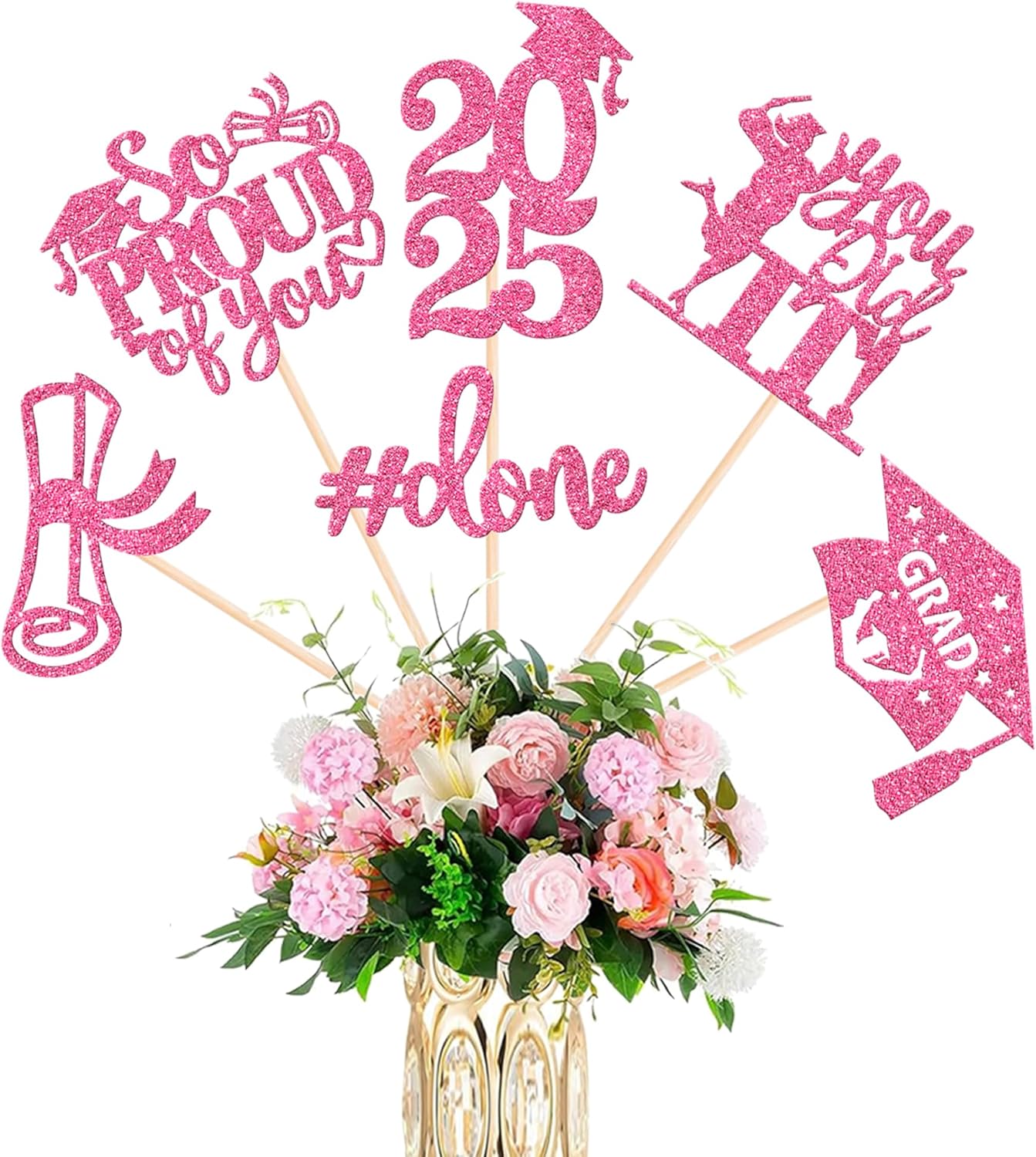 2025 Graduation Centerpiece Sticks with Glitter Pink