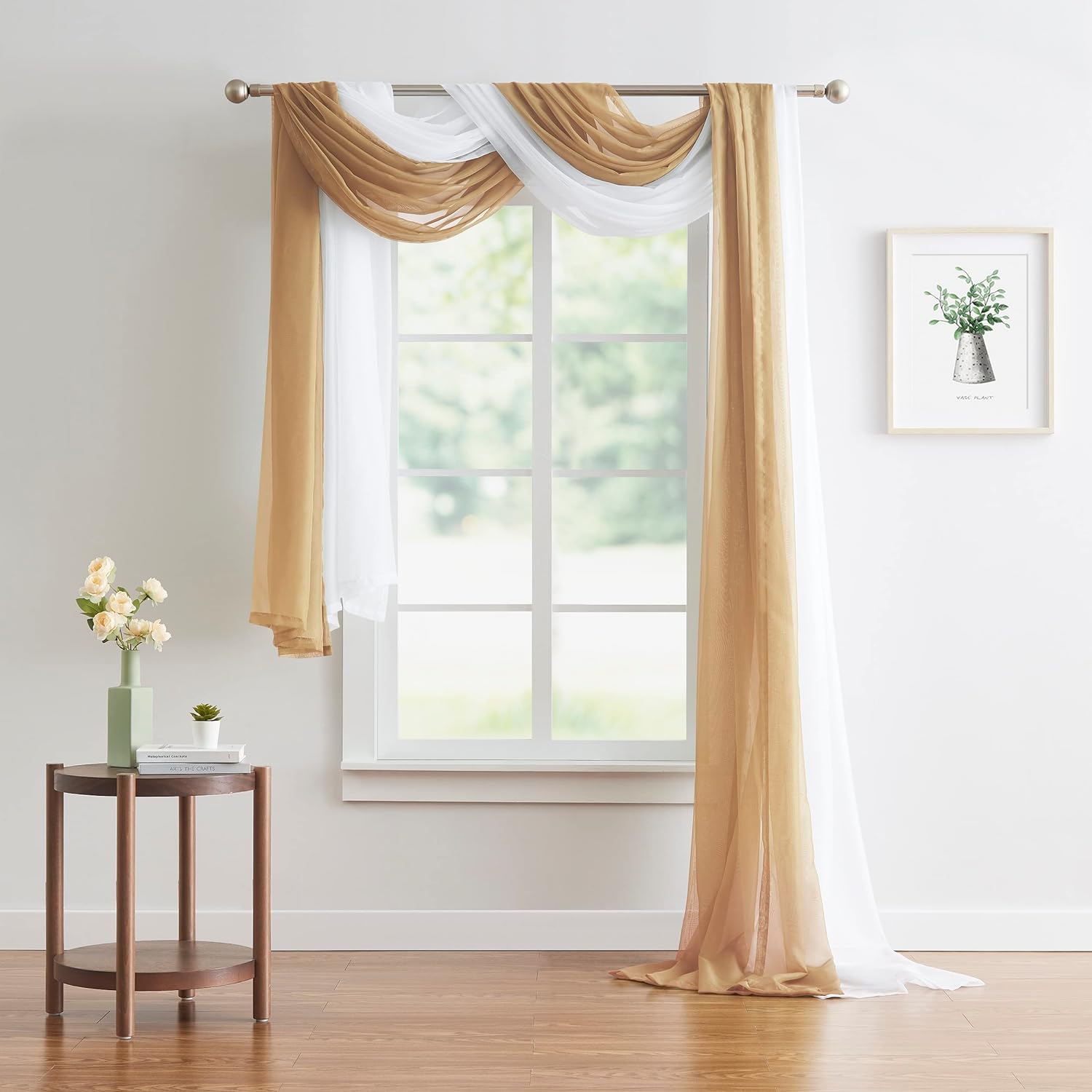 Warm Home Designs Extra Long Caramel Gold Sheer Window Scarf