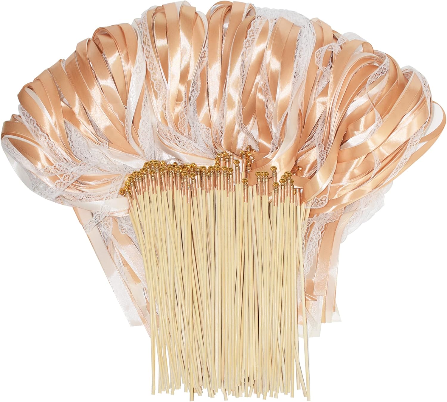 Kingsnow 100 Pieces Champagne Ribbon Wedding Wands
