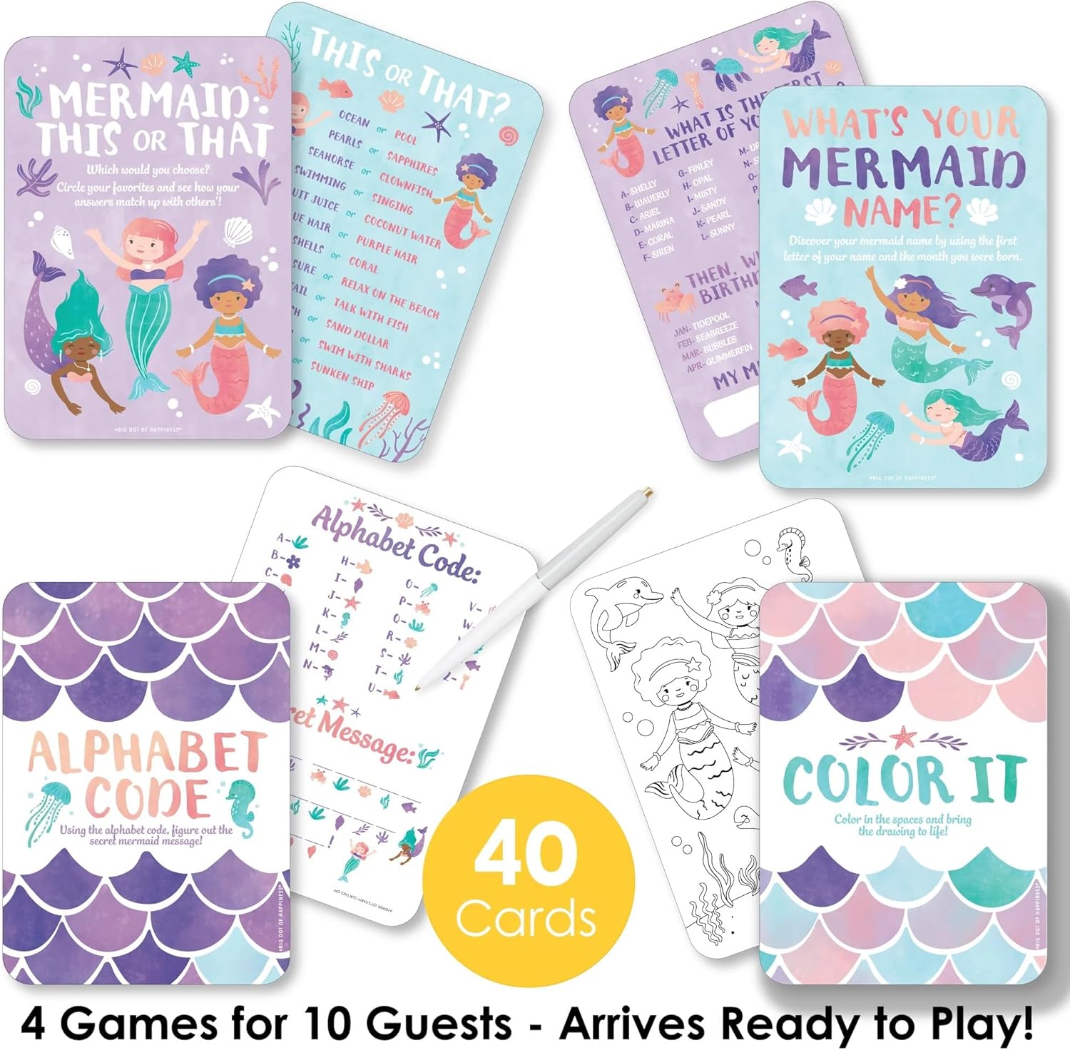 Big Dot of Happiness Mermaid Party Games Bundle