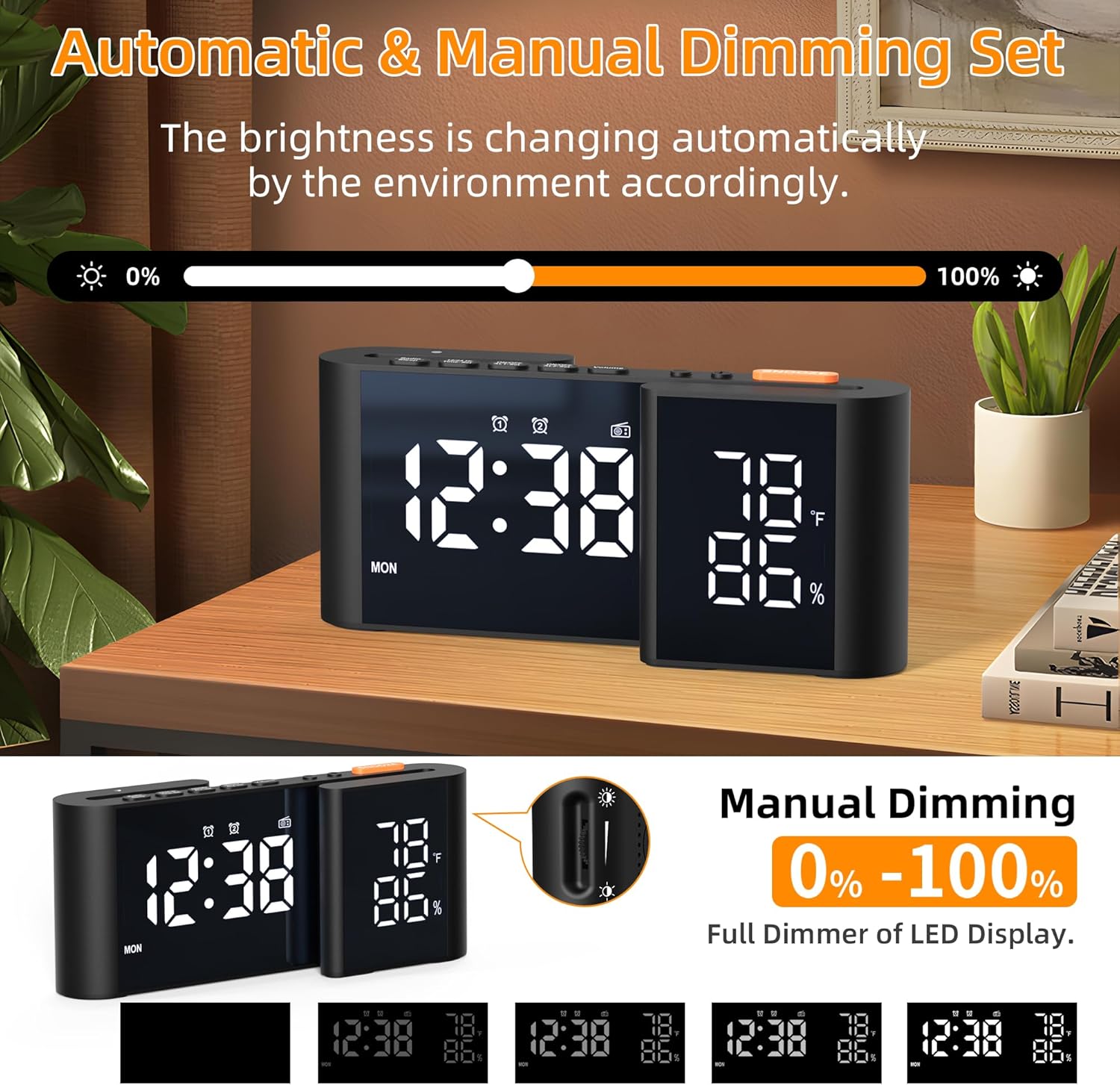 Vauno Dual Display Alarm Clock with FM Radio and Dimmer