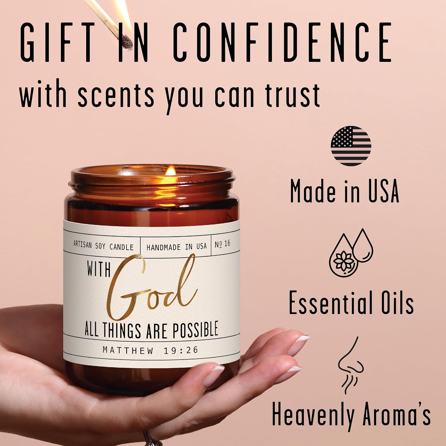 With God Candle Christian Gift for Women USA Made