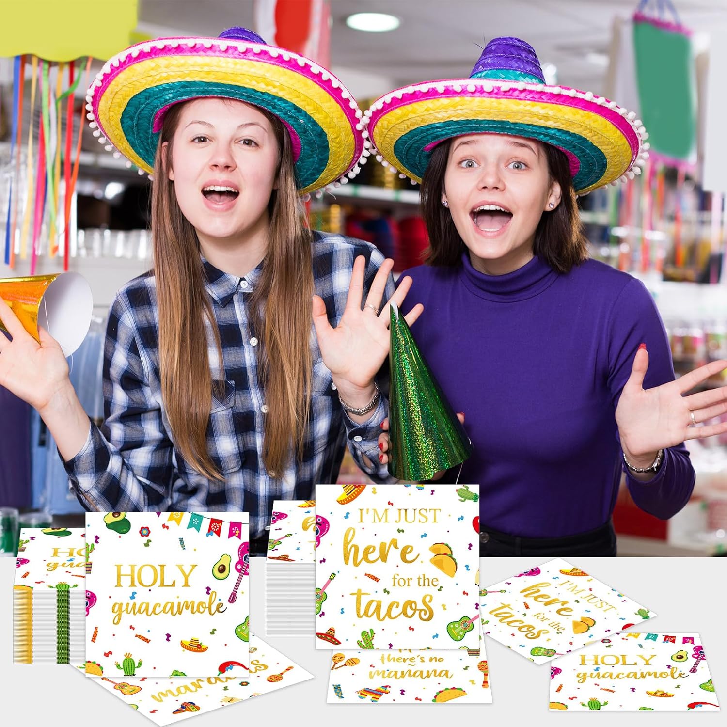 60Pcs Mexican Fiesta Party Napkins with Taco Design