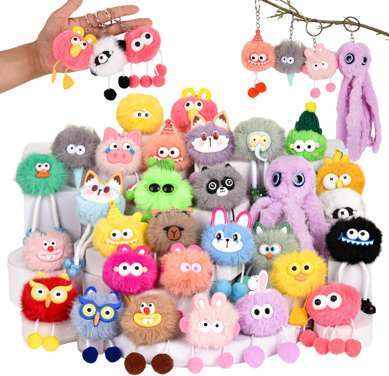 LiYiQ 30 Pcs Cute Plush Keychains for Birthday Party Favors