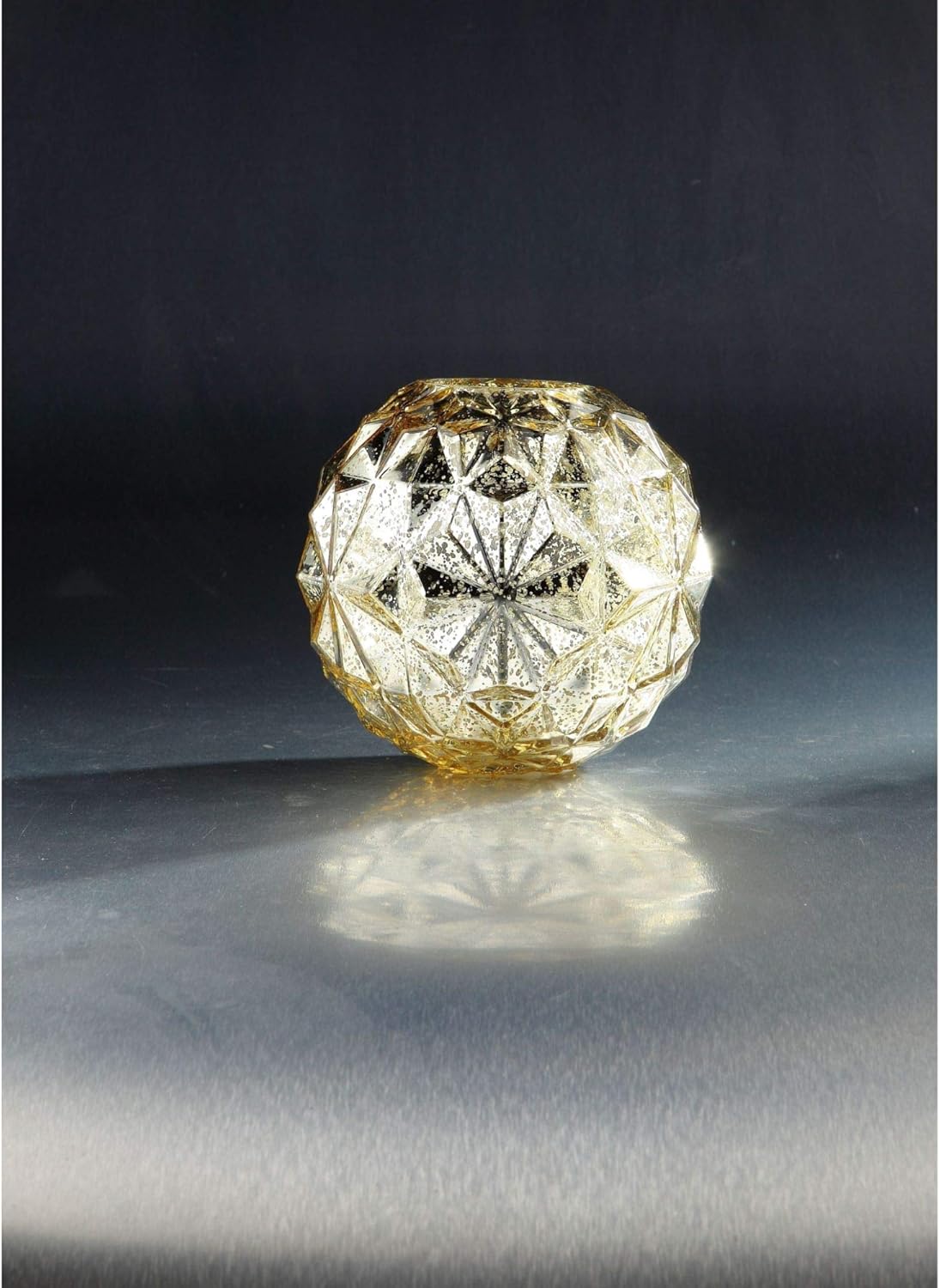 75 Inch Golden Geometric Pattern Glass Bowl Candle Holder