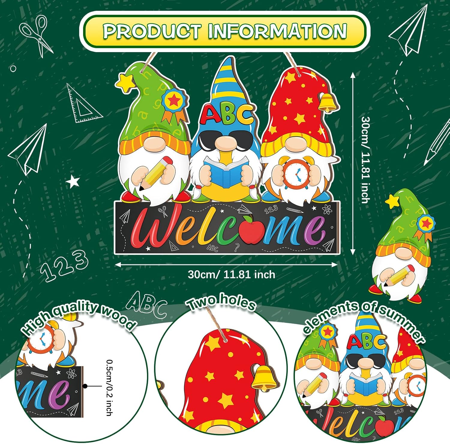 Panelee Back to School Gnome Welcome Sign Decor