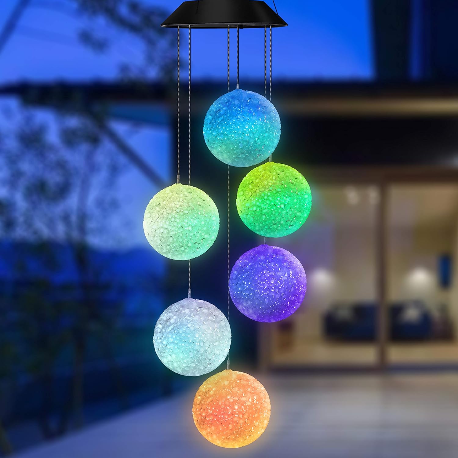 Color Changing Solar Wind Chime Spiral Crystal Mobile