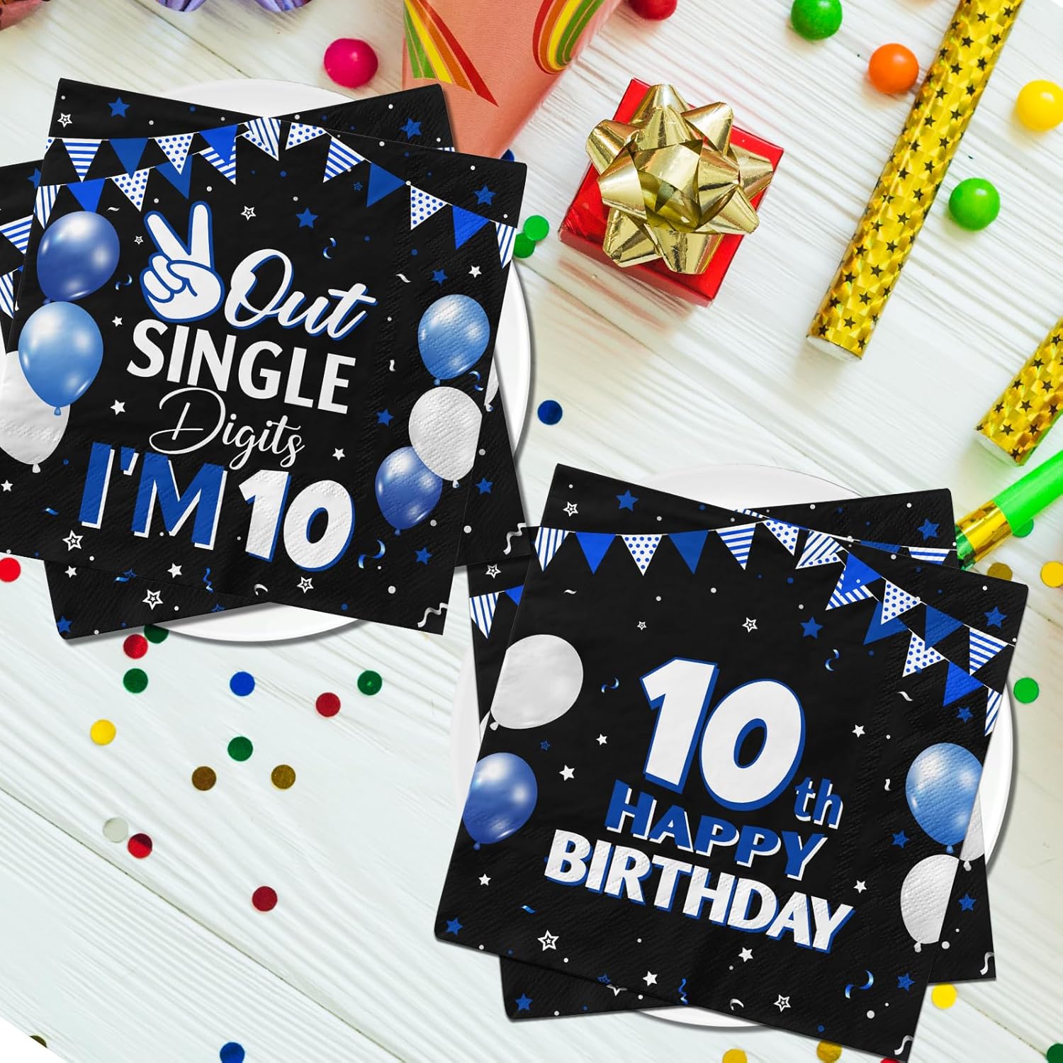 10th Birthday Napkins for Boys 40pcs Double Digits Decorations
