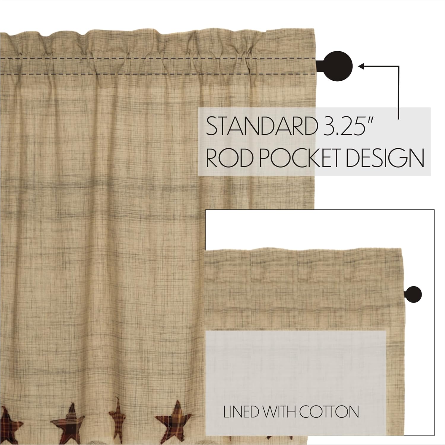 VHC Brands Abilene Country Tan Star Valance Set of 2