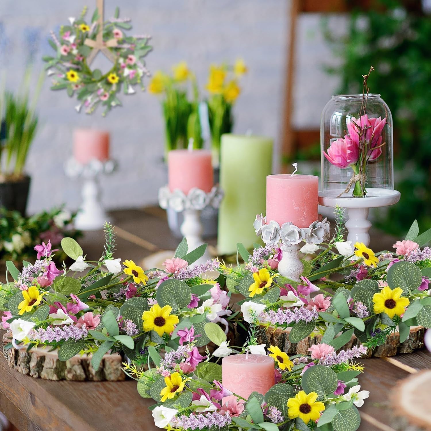 6 Pcs Spring Summer Artificial Flowered Swag Wreaths