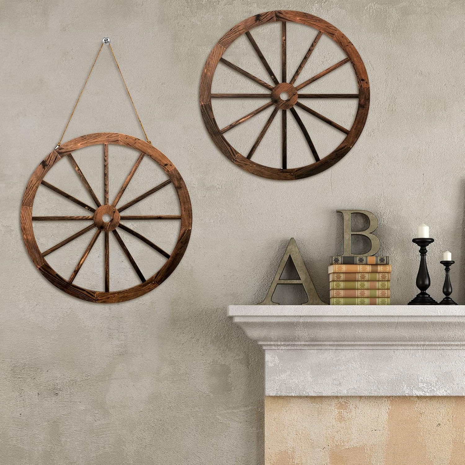 Qunclay 2 Pcs Wagon Wheel Decor Wooden Wall Sculptures