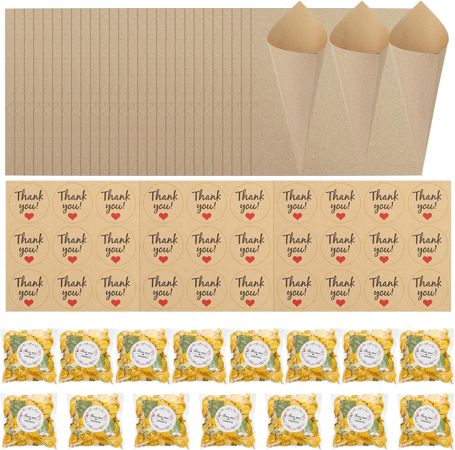 PATIKIL Dried Flower Confetti Cones 30Pcs Yellow Green