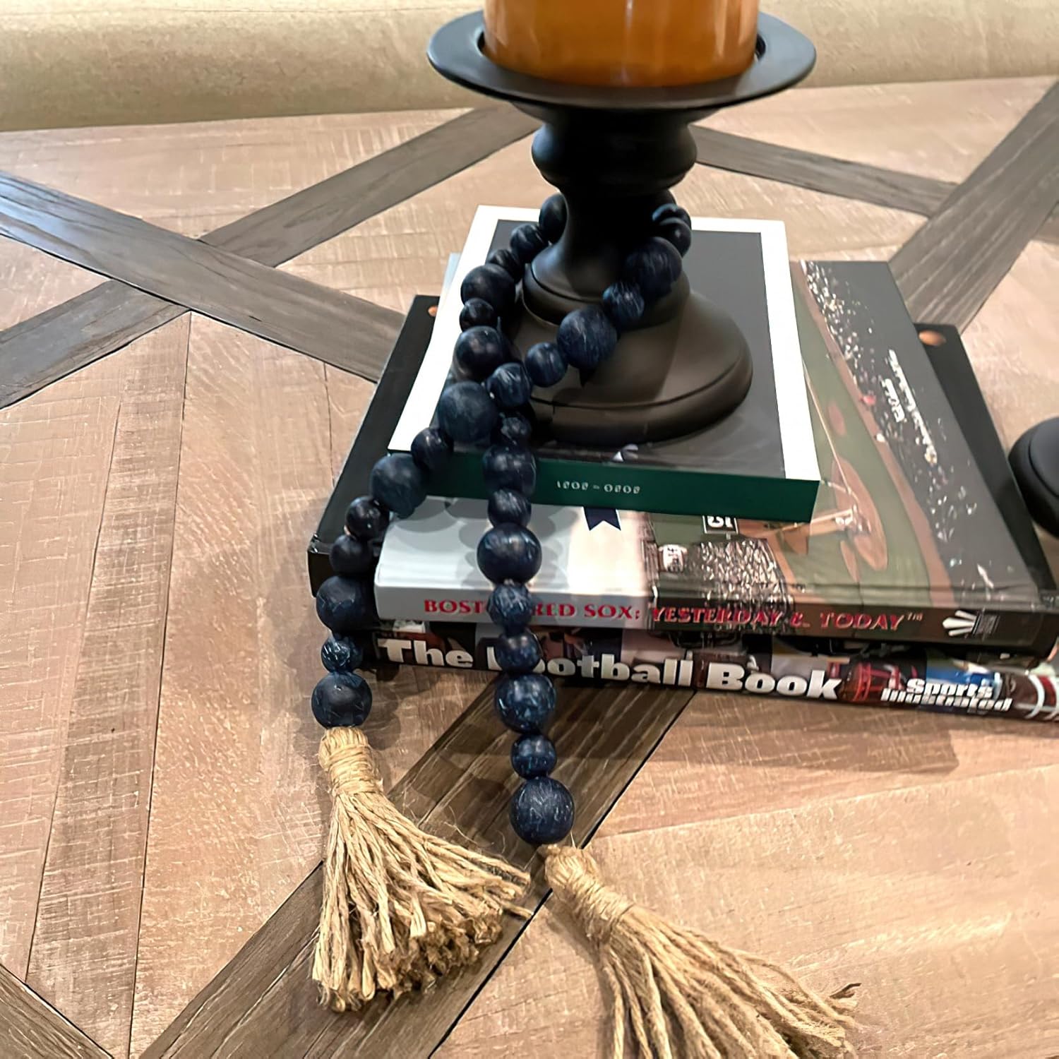 Handcrafted Rustic Blue Wooden Beads Garland with Tassel