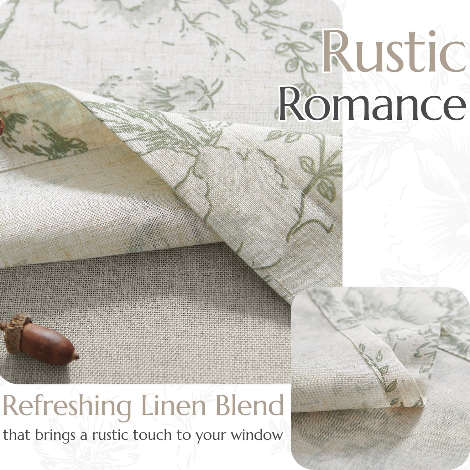 Jinchan Double Layer Linen Floral Valance for Kitchen Window