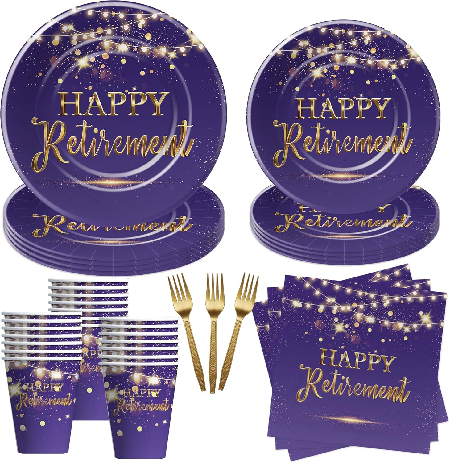 Elegant Purple Retirement Party Tableware Set Serves 24