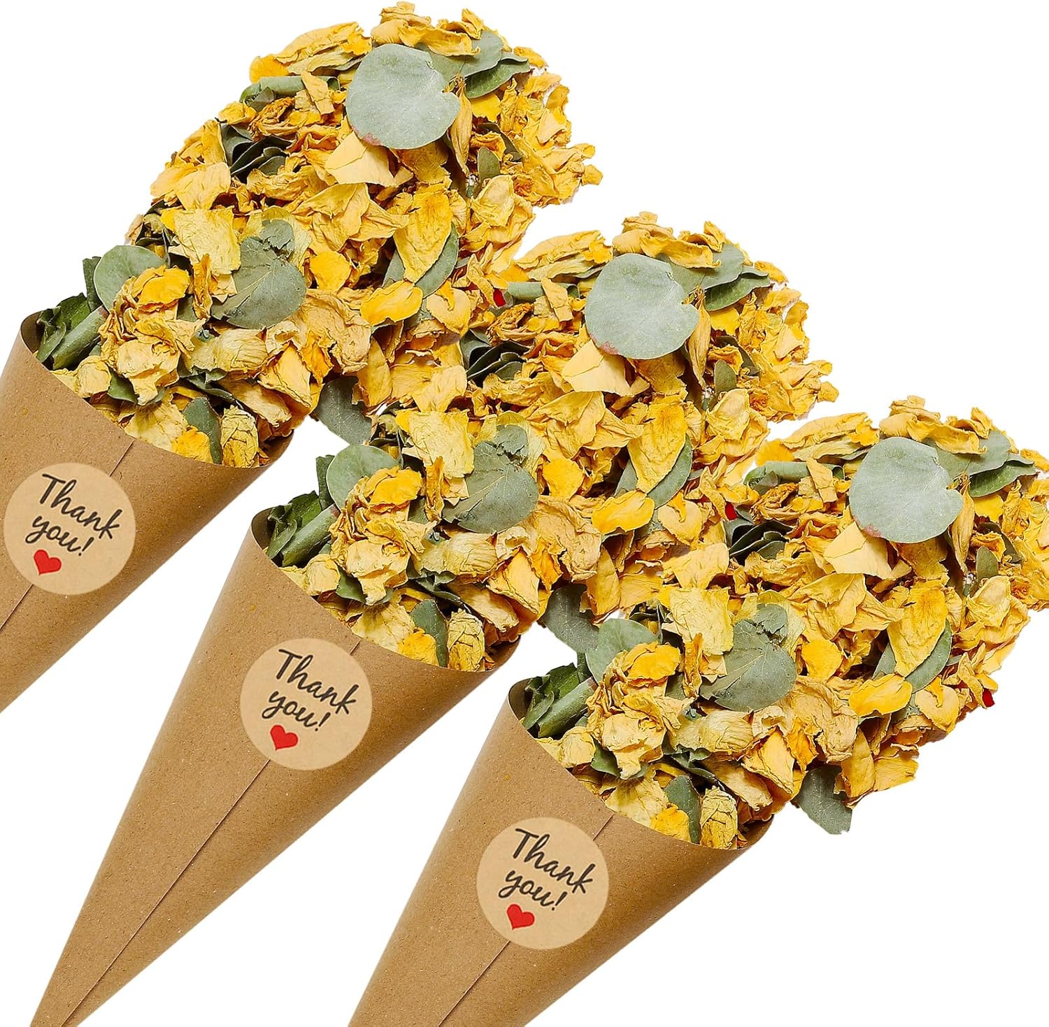 PATIKIL Dried Flower Confetti Cones 30Pcs Yellow Green