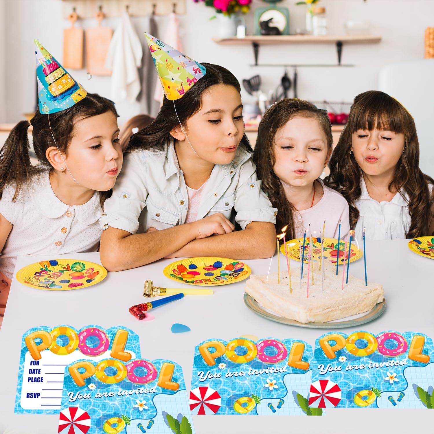 24 Pack Pool Party Invitations with Envelopes and Stickers